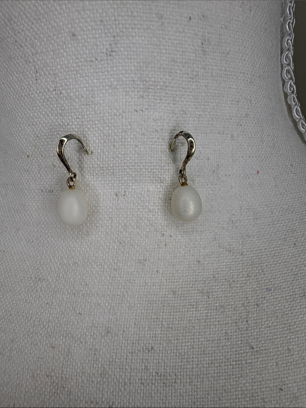 Pearl Drop Hook Earrings - White Pearl and Silver Tone